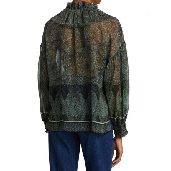 ALICE + OLIVIA Julius Ruffle Blouson-Sleeve Tunic Top in Bohemia Multi NWT Size - Picture 2 of 9